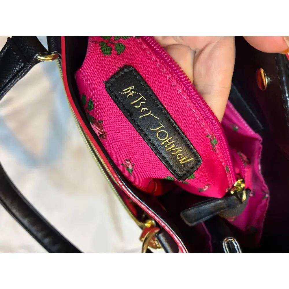 Betsey Johnson Red Black Double Handle Shoulder Bag Purse